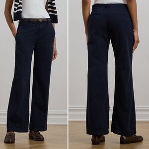 NWT Women Lauren RALPH LAUREN Classic Canvas Wide Leg High Rise Pant Navy Sz 12
